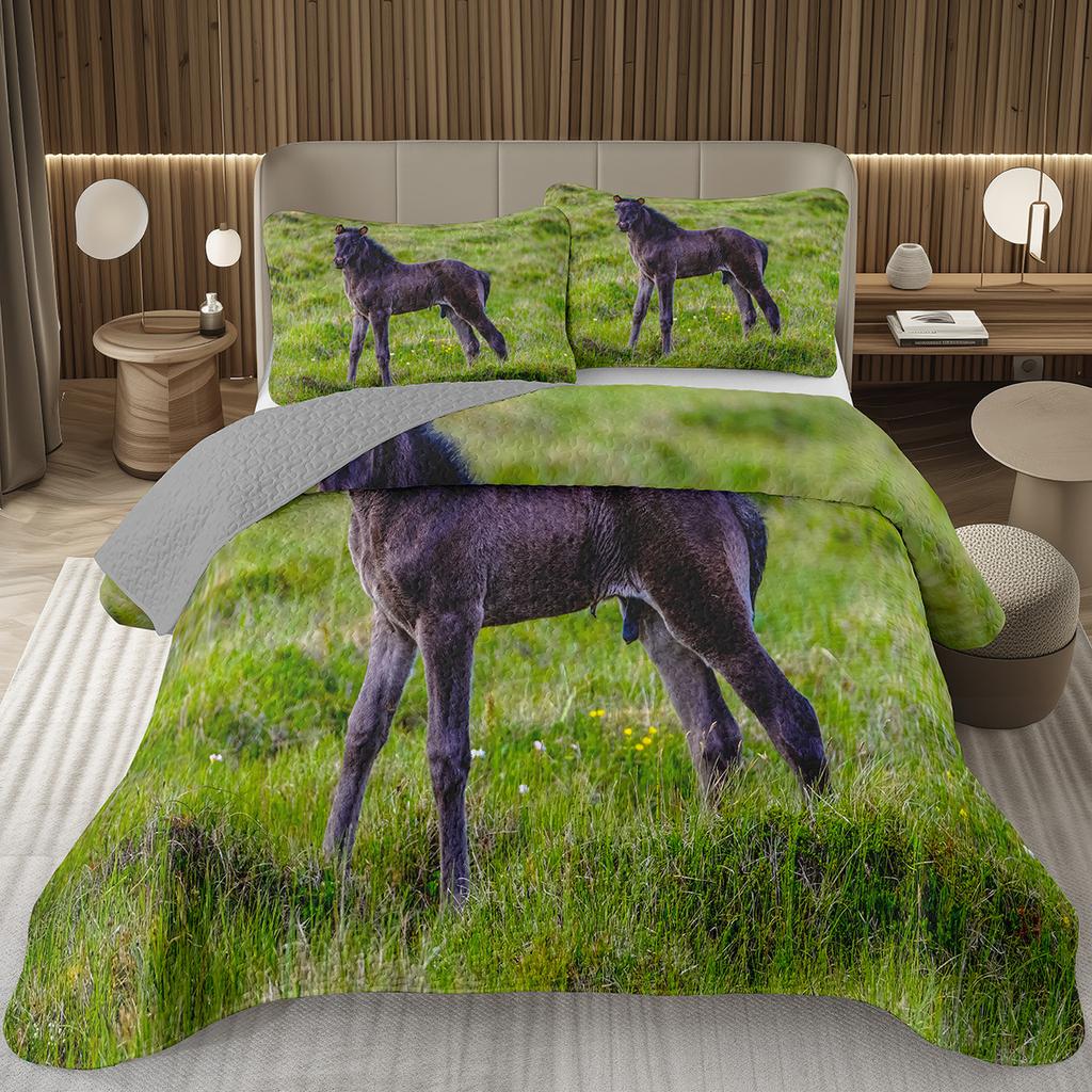 Wild Horse Bedspread Queen/Full Galloping Horse Pattern Quilted Bedding Set Farm Animal Coverlet Set Reversible Rustic Bed Cover
