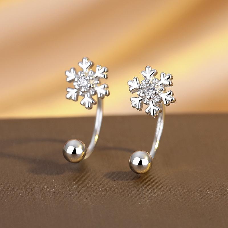 Threaded Stud Earrings Women 2025 Snowflake Earrings Light Luxury High Sense Fashion Rear Hanging Earrings