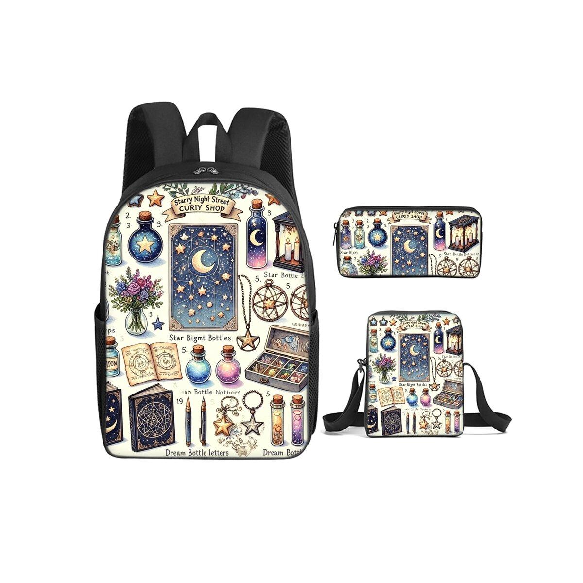 Impression Cartes de Tarot 3 Pièces/Ensemble Sac à Dos avec Sac Bandoulière, Trousses à Crayons pour Garçon/Fille Meilleur Cadeau Sacs d'École Étudiant Dessin Animé