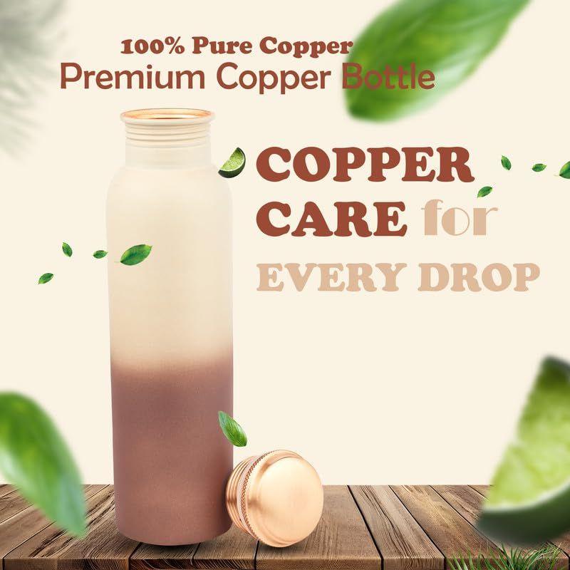 Pure Copper Water Bottle 950 ML - Jointless, Leakproof, Double Printed Design Best Gifts for Family and Friends | Cream & Brown
