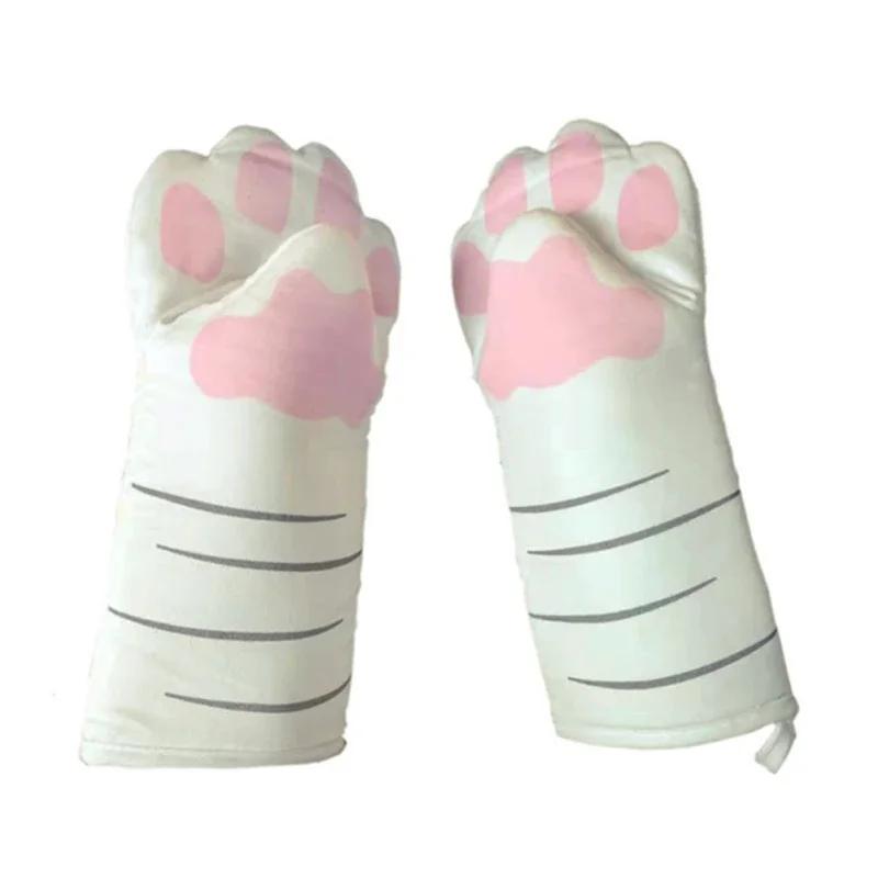 1 Pair Cute Cat Claw Oven Gloves Microwave oven heat-resistant baking gloves insulated gloves Kitchen supplies белый