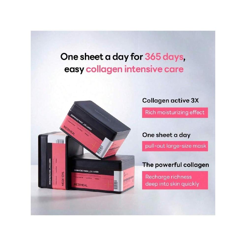 Mediheal Derma 365 Collagen Mask 30 sheets  Daily Skin Care Mask For Firm Moisturizing To Lift Skin With Collagen Active 3X