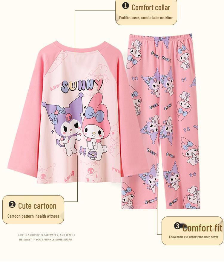 2026 Stylish Girls' Long-Sleeve Pajama Set for Spring/Fall - Cute Big Kid Sleepwear