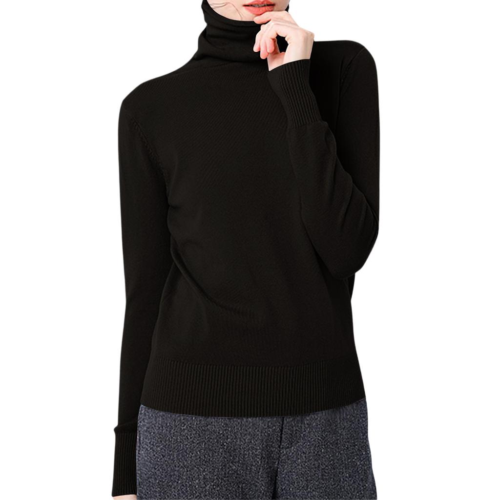 Women's Casual And Fashionable Knitted Pile Collar Solid Color Long Sleeved Top