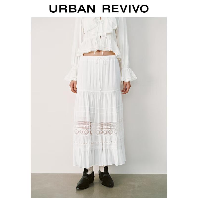 UR Women s French Style Lace Patchwork Drawstring A-Line Skirt XS