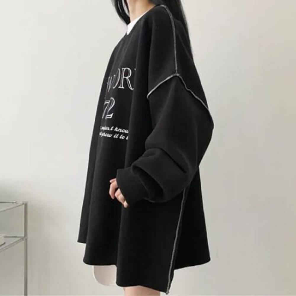Navava Casual LeTTering Loose FiT Round Neck Long Sleeve T shirT nT2229