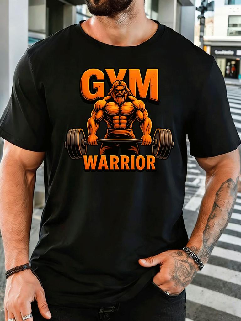 Gym Warrior Bodybuilder Barbell Unisexs Front Print T Shirt Fitness Workout Graphic Tee Casual Short Sleeve Top Gym Lover Gift