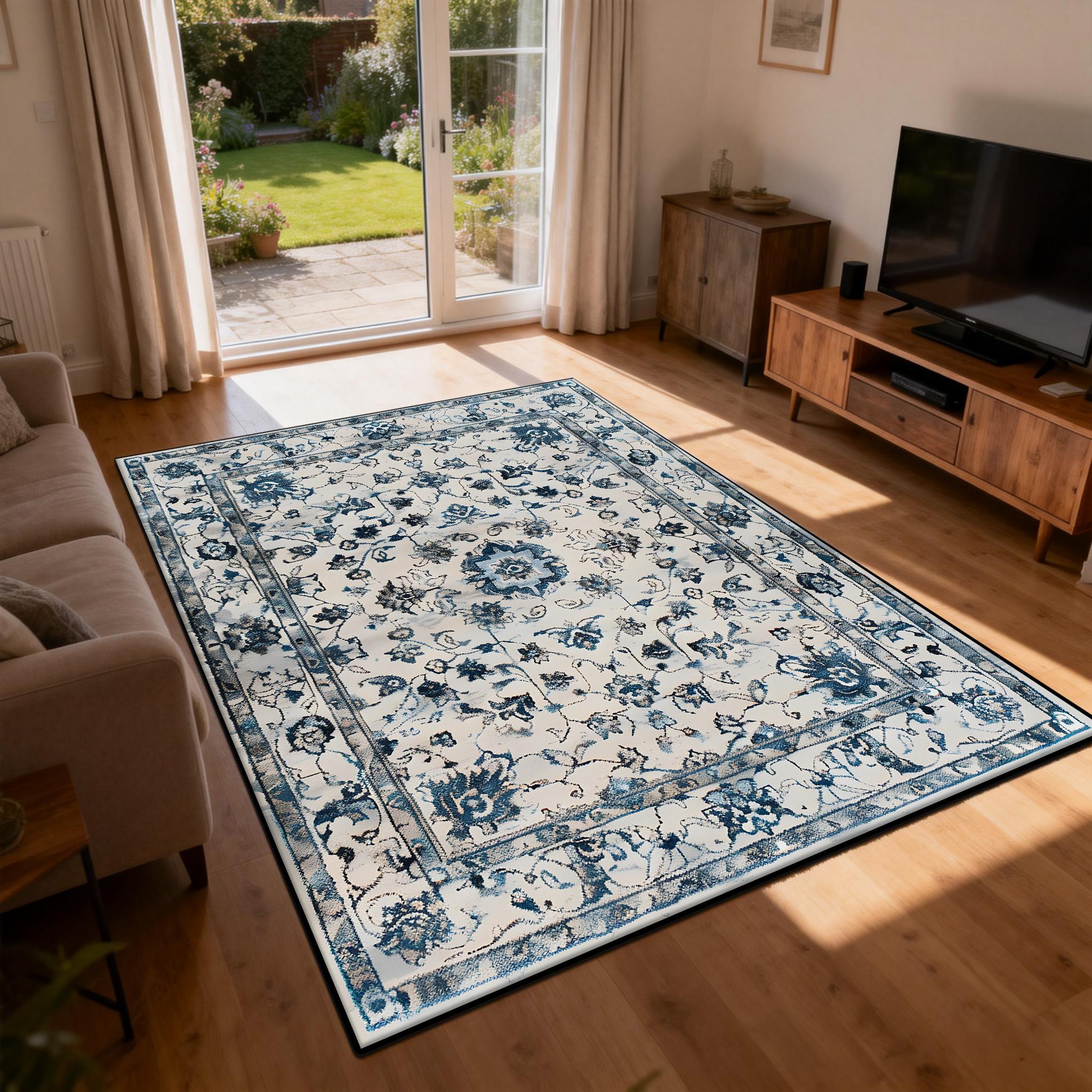 

Persian Blue White Carpet Ethnic Style Living Room Decoration Sofa Rug Short Velvet Easy Clean Bedroom Parlor Floor Mat Non-slip 50x80cm