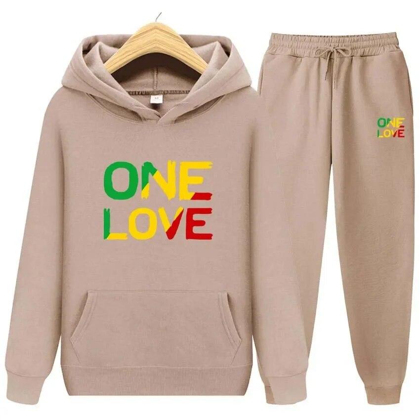 

ONE LOVE с принтом, осенне-зимние толстовки + брюки, комплект из двух предметов, женские толстовки, спортивные костюмы, брюки для бега, плотная теплая одежда S
