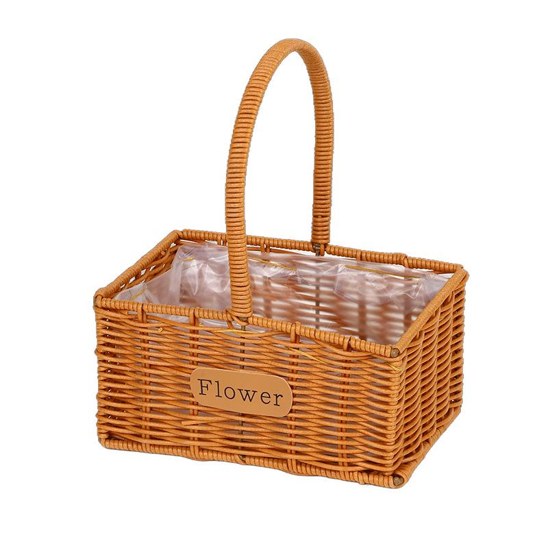 Imitation Rattan Woven Flower Basket: Handheld Arrangement, Living Room Decor, Photography Prop, Picnic, Pastoral, Flower Girl, Souvenir.