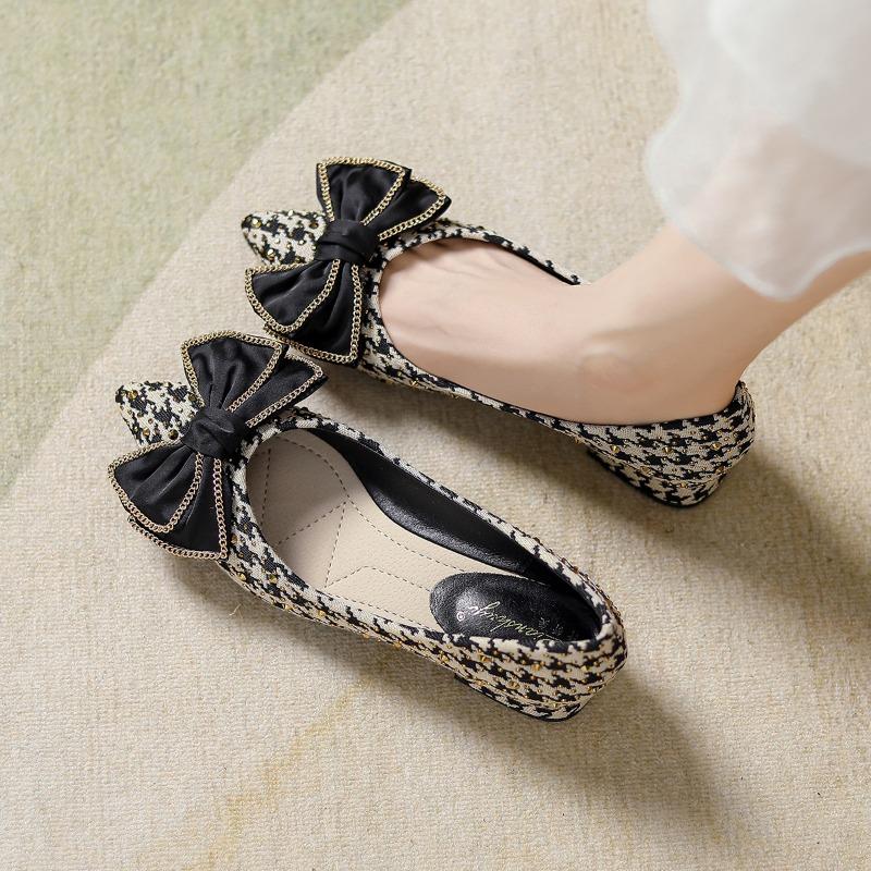 Fashion Pointed Coarse Heel Shallow Mouth Flat Shoes Temperament Versatile Butterfly Knot Women's Shoes Mary Jane Ladies Designer Shoes
