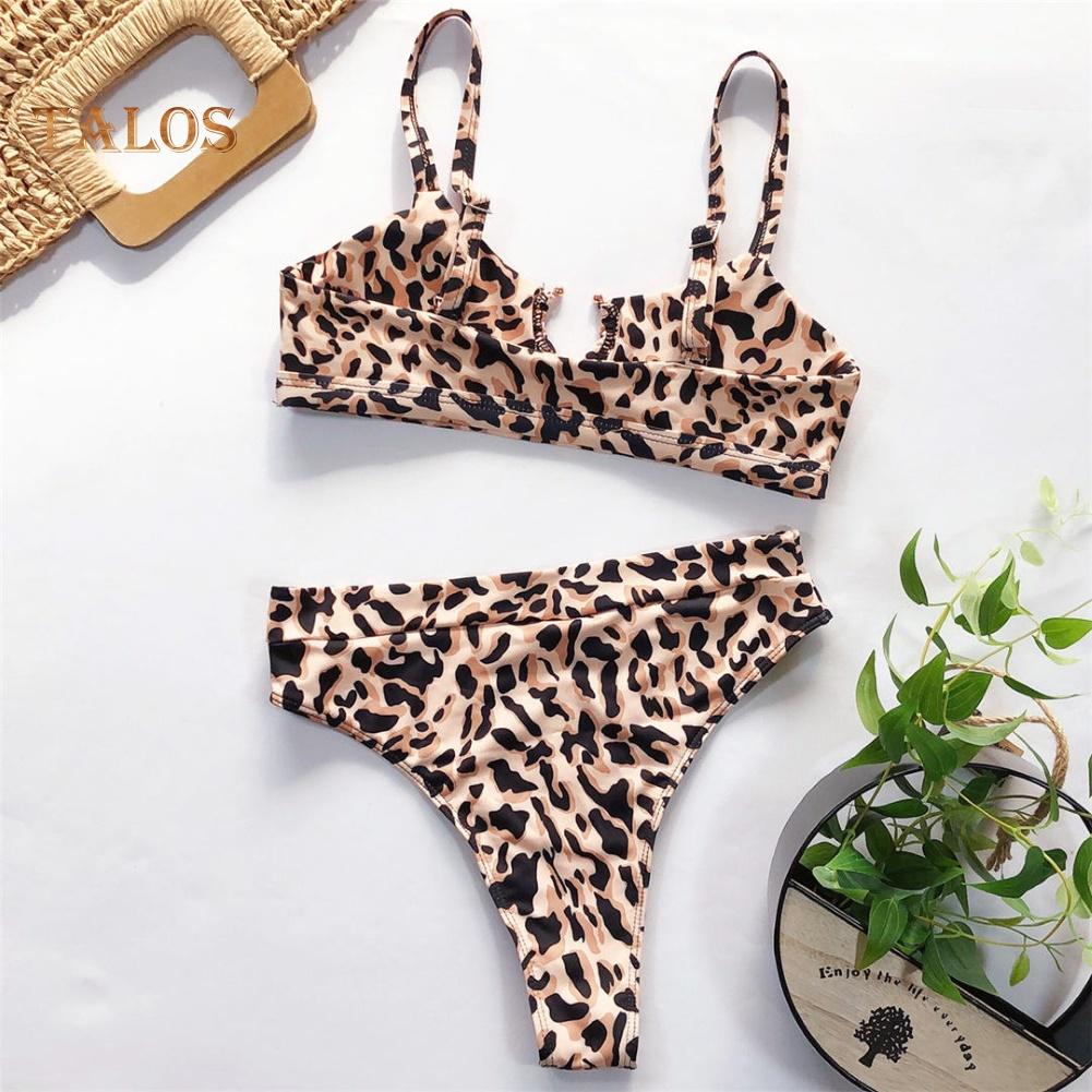 Talos Women Sexy Leopard Snake Print Swimsuit Padded Bra Low Rise Briefs Bikini Set