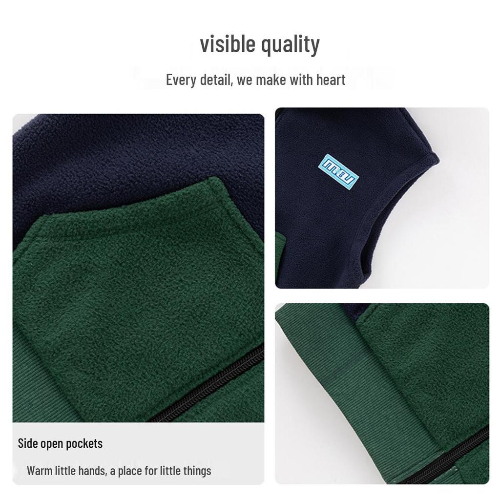 Kids' Hooded Fleece Vest - Sleeveless Autumn/Winter Style for Boys & Girls