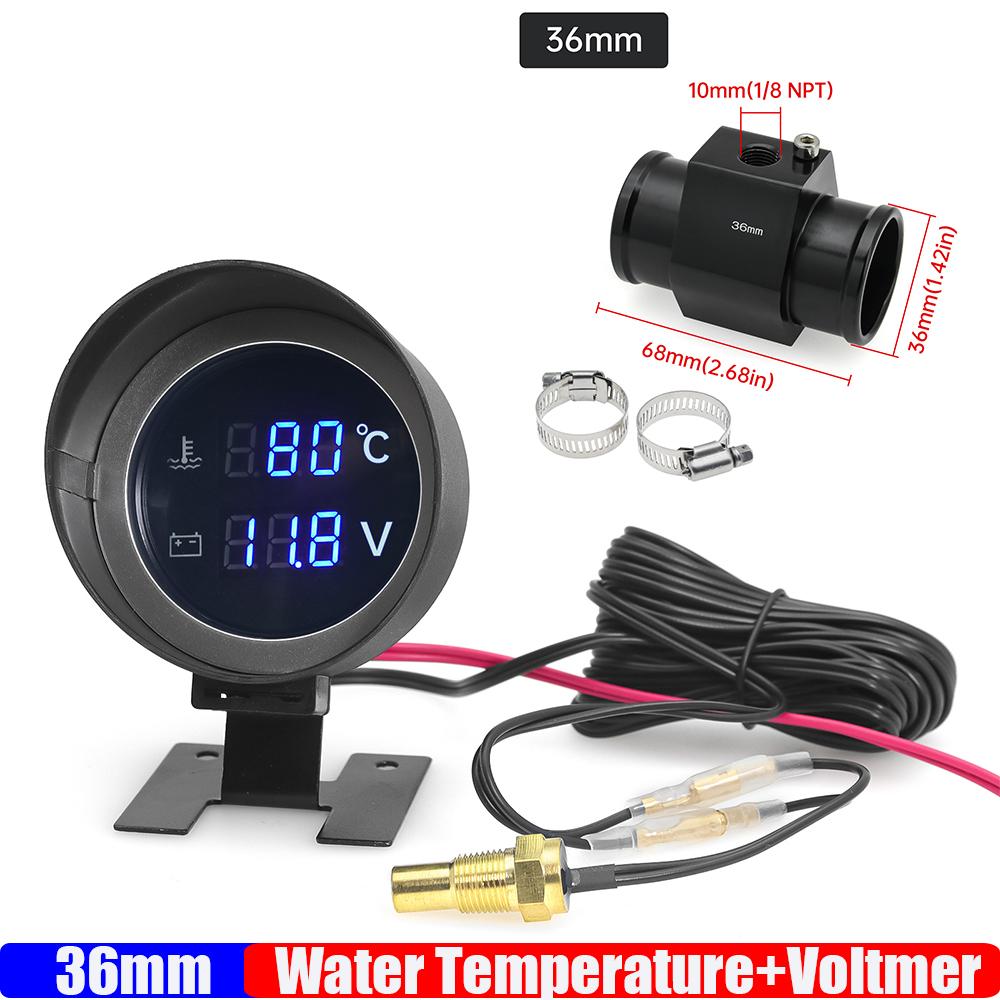 Car Water Temperature Gauge -10-110 Celsius With Water Temp Joint Pipe Sensor 28MM 34MM Adapter 1/8NPT Sensor Voltmeter 2 IN 1