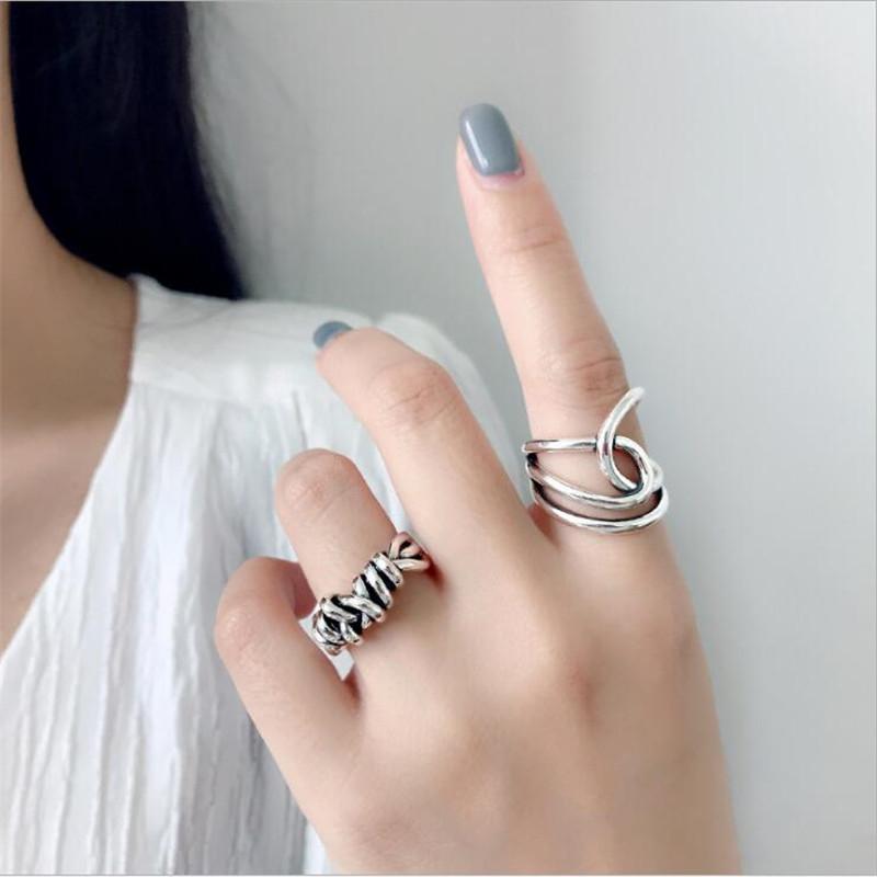 Fashion Personality Geometric Double Cross 925 Sterling Silver Jewelry Creative Woven Winding Opening Rings TYB395