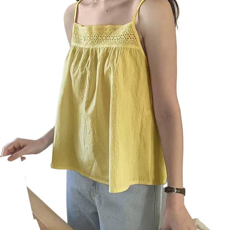 Women's Plus Size Cotton Linen Embroidered Camisole Vest - Spring/Summer Loose Base Layer Top