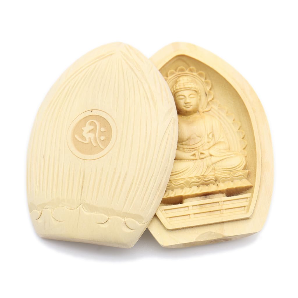 Special Buddhist Statue Amitabha Buddha Incense Holder Buddha Guardian Deity for the Year of the Dog and Year of the Pig Width Boxwood Carving 17560