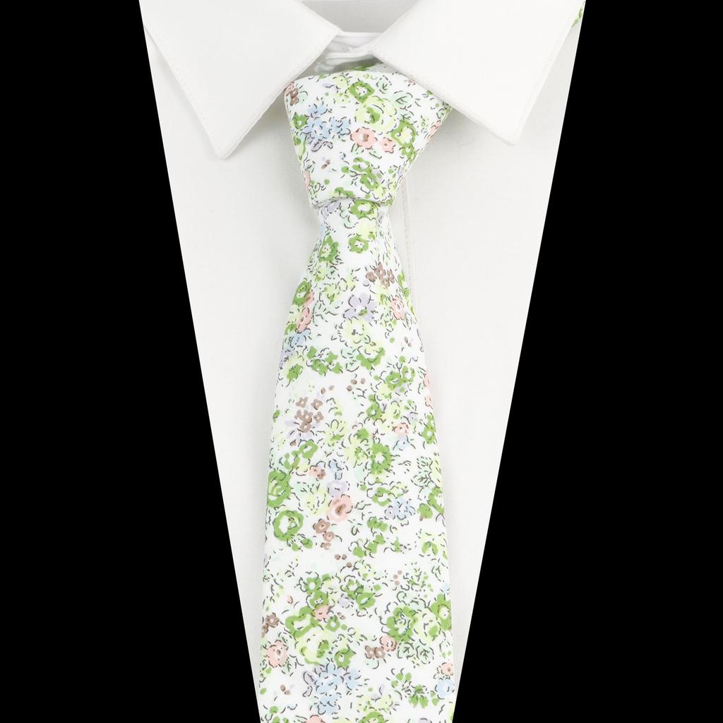 New Cotton Floral Tie For Men Women Soft Gentle Elegant Flower Necktie White Blue Yellow Narrow Skinny Wedding Party Accessories