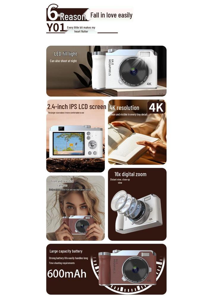 Retro 4K HD Digital Camera for Kids - Entry-Level with Telephoto Lens