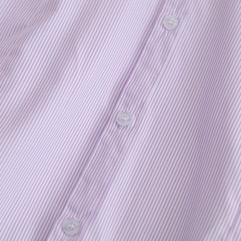 Women's Plus Size V-Neck Purple & White Striped Short-Sleeve Shirt - Slimming, Professional, Formal, Extra Large, Spring/Summer