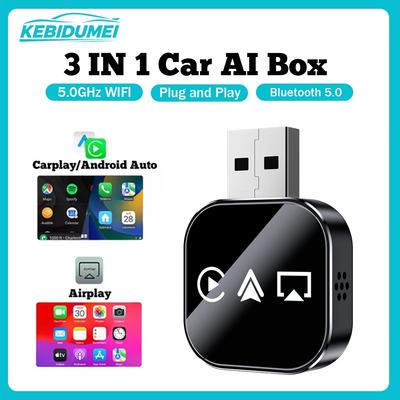 Q1AS 3-in-1 Car AI Box Wired To Wireless WiFi Carplay Plug & Play Android Auto Adapter Airplay MirrorLink Smart Dongle