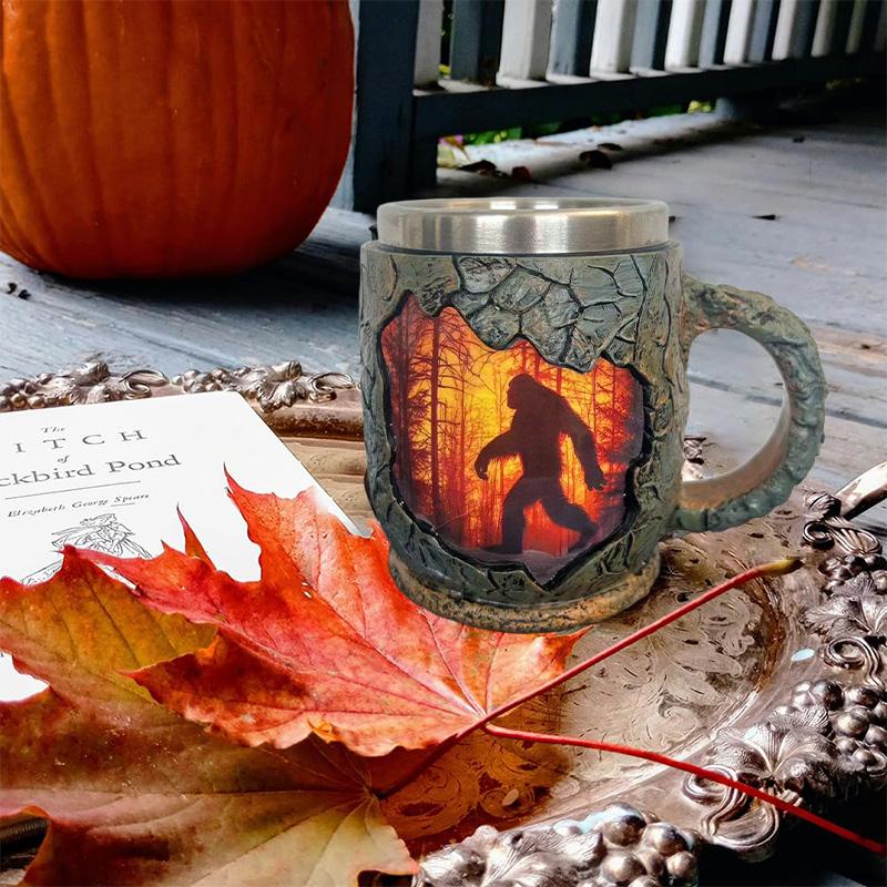 Bigfoot Forest Fire Mug 3d Retro Coffee Cup Artificial Nature Tree Art Cup Hiking Camping Enthusiast Gift Home Kitchen Accessor