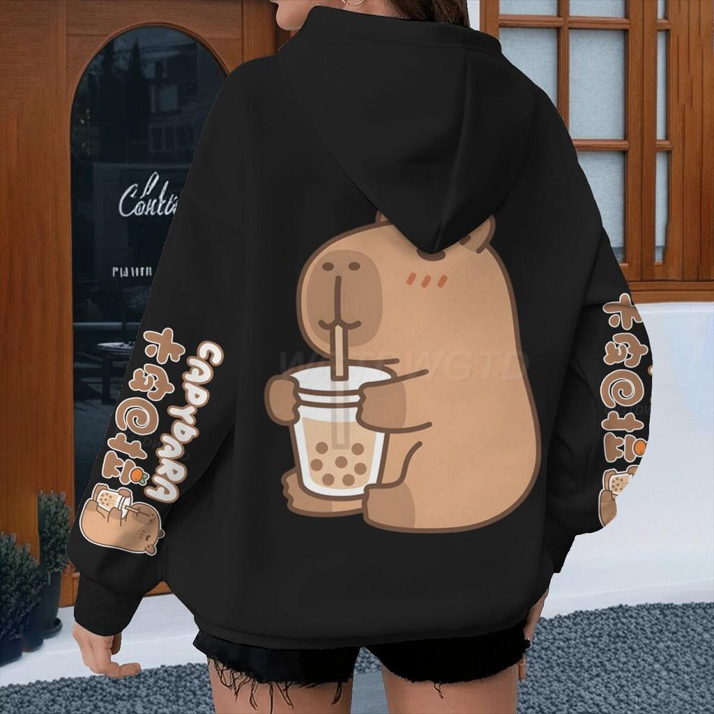 Cartoon Capybara Design Hoodies Women Men Long Sleeve Sweatshirt Spring Autmn Fun Animal Capybara Pullover Girls Cute Hoody