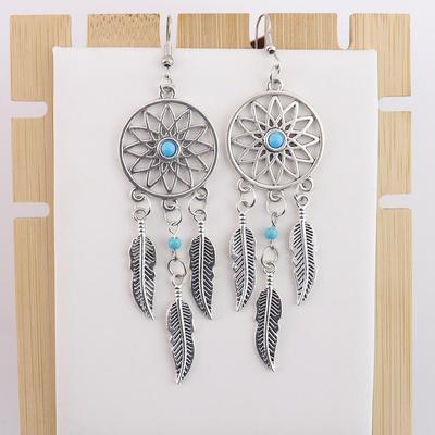 European & American Dream Catcher Feather Turquoise Earrings: Retro, Versatile, Fashionable Ear Ornaments