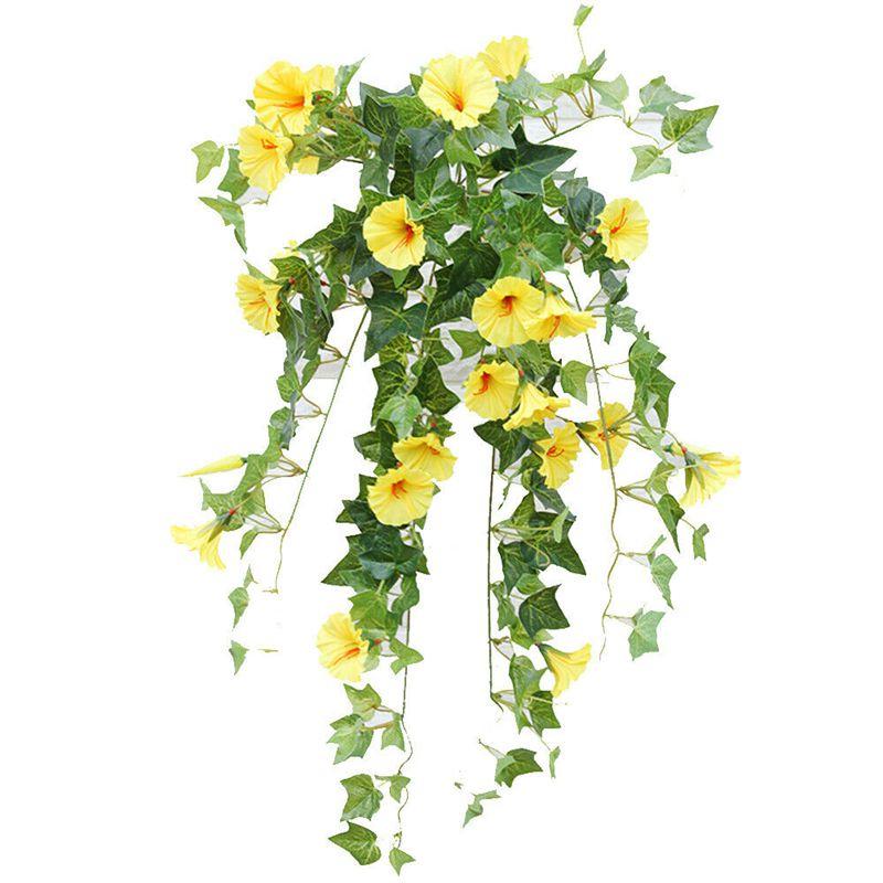 Hanging Artificial Basket Silk Morning Glory Flower Vine Home Wall Decor