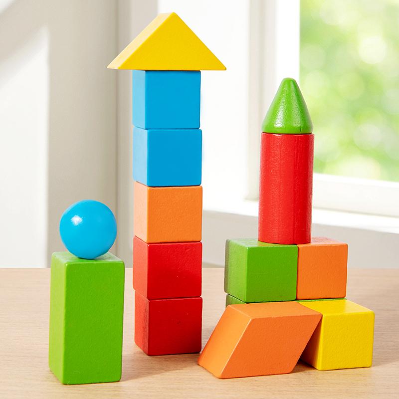 16/24/38Pcs  Wooden Building Blocks Set Assembled Building Blocks Baby Shape Color Early Educational Toys Gifts for Children