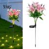 Solar Garden Lights Outdoor Waterproof 2Pcs Artificial Flower Lights, Lily Bamboo Wisteria Stake Warm White Firefly Pathway Lighting Powered for Yard