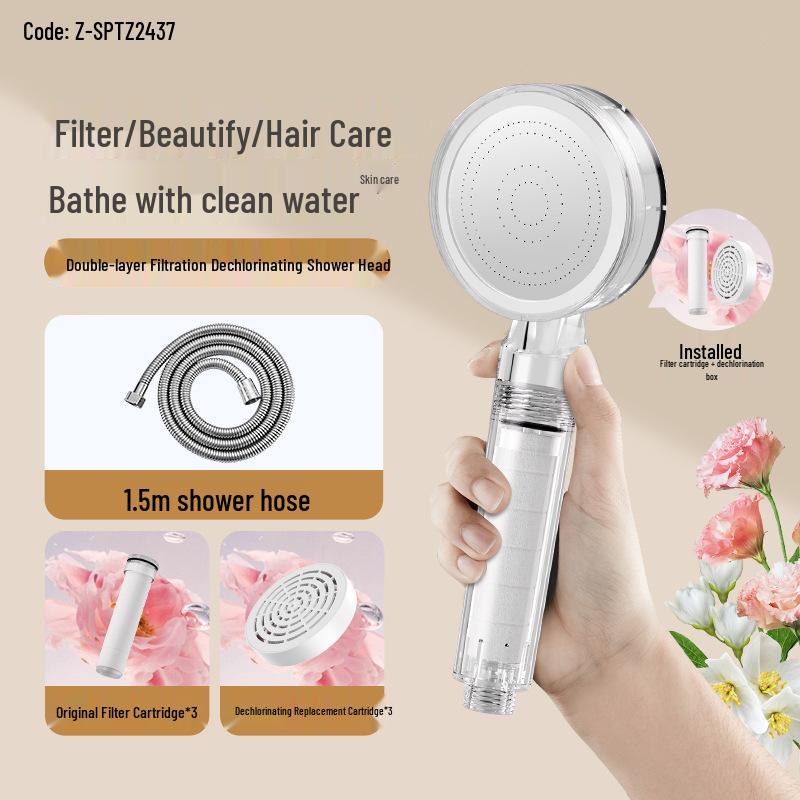 INS Style Pressurized Soft Water Filter Shower Head with Double Dechlorination and Antibacterial Purification