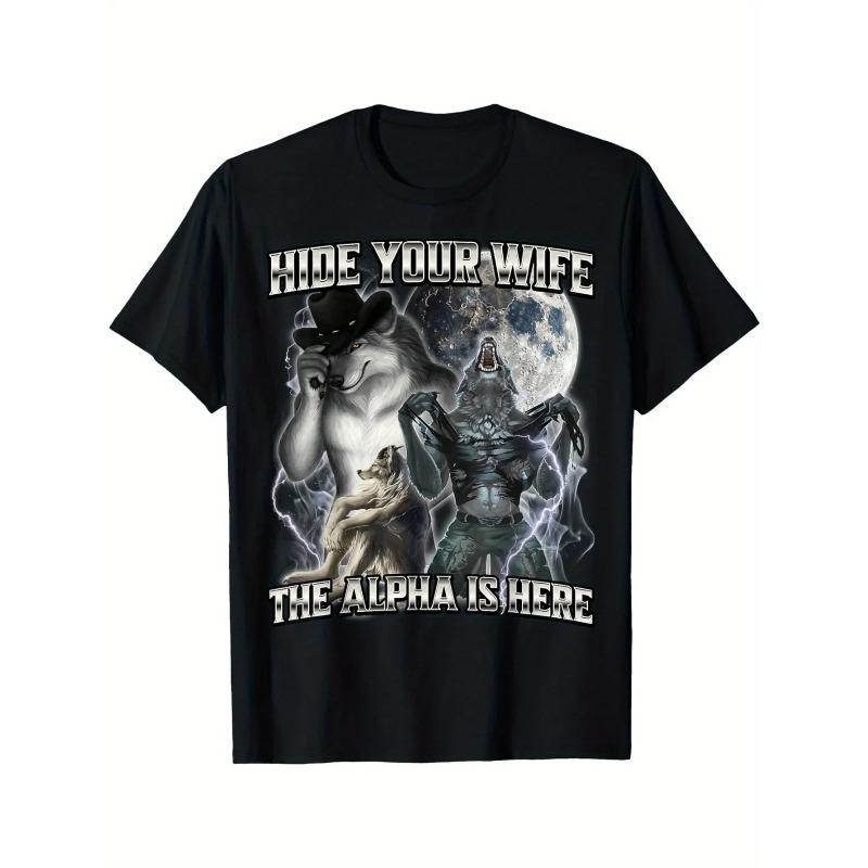 Comfortable Breathable Outdoor Cotton T-shirt Hide Your Wife Alpha Comes Printed T-shirt XXXL чёрный
