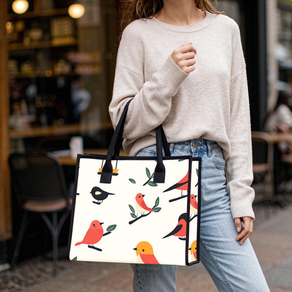 Cute Bird Printed Tote Bag Casual Large Capacity Daily Handbag