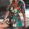Beach Vacation Short Sleeve V Neck Casual Jumpsuits Women Rompers Summer Loose Print Short Jumpsuit for Women Elegant High Waist Lady Playsuits 26275