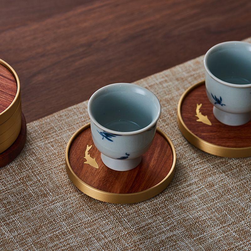 Wooden Coaster  6 Pcs Heat Resistant Non Slip Tea Cup Mat Decor Round Drink Coasters for Kitchen Table Coffee Office Home