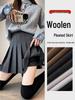 Autumn Winter Thickened Wool Pleated A-Line High Waist Plus Size Short Skirt for Petite Women