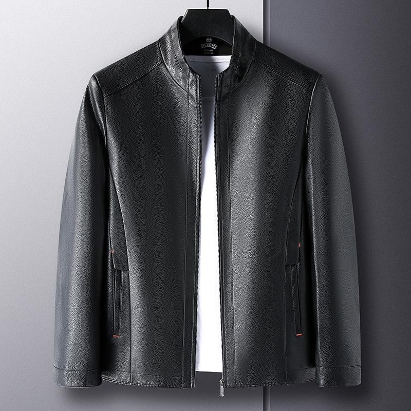 Giacca in pelle da uomo autunno e inverno nuova giacca in pelle morbida con colletto alla coreana Giacca in pelle casual ampia da uomo