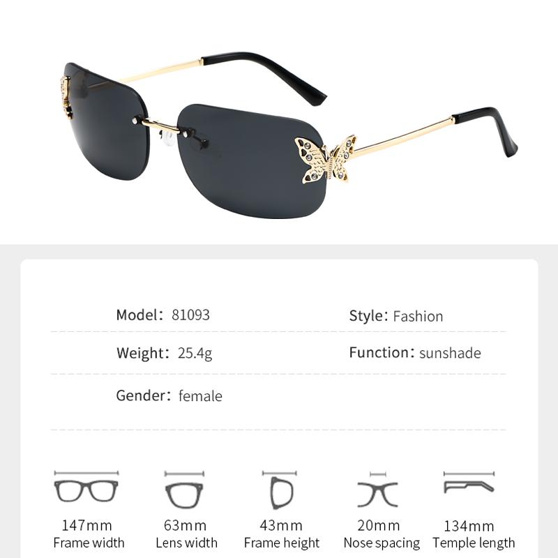 New Frameless Edged Sunglasses Butterfly Metal Frame Exquisite High-end Fashion Sunglasses For Women 81093