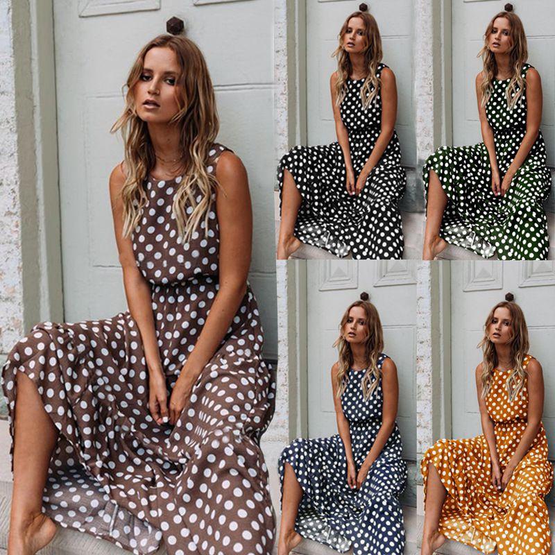 Stylish Womens Sleeveless Polka Dot Maxi Dress Perfect For Summer Beach Holidays