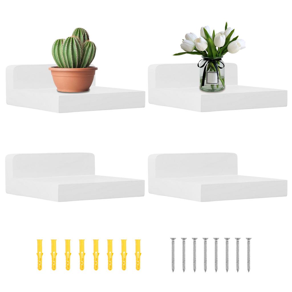 4 Pcs Wood Floating Shelves Small Wall Shelves Wall Mounted Floating Wall Shelves Decorative Wall Storage Shelves 12.5x12.5x5cm