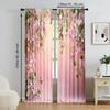 2 Pcs, Versatile Polyester Transparent Curtains for Home Decoration Spring Pink Floral for Use In Bedrooms and Living Rooms