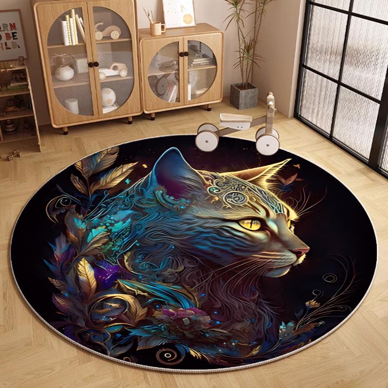 Cat Theme Round Carpet Fantasy Texture Starry Background Floor Mat Modern Creative Interior Home Decor Rug for Living Room