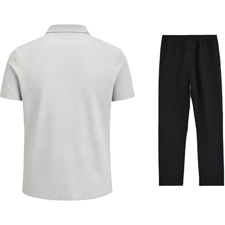 Li-Ning Summer Mens Polo Shirt Quick-Dry Breathable Comfortable Casual Sports Set Men Tops Light-Gray Black APLW677-3+AKLU881-1