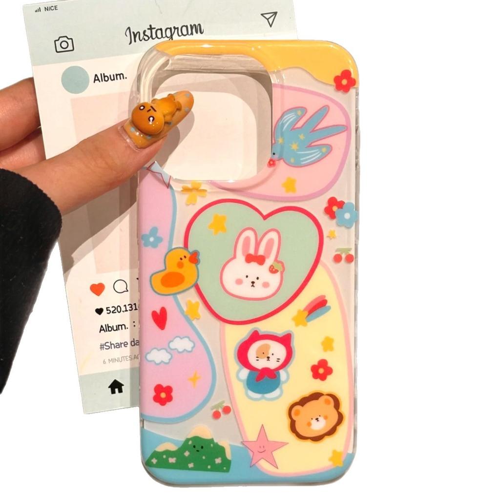 Enkellagersmålade djur för IPhone16pomax för Apple 15pr Mobiltelefonfodral 14 Ny stil 13 Tecknad 12