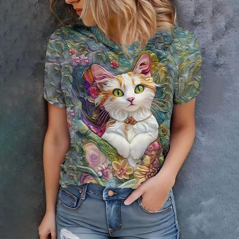Fashion Women's Clothing High-end Round Neck Cool 3D Print Simple T-Shirts