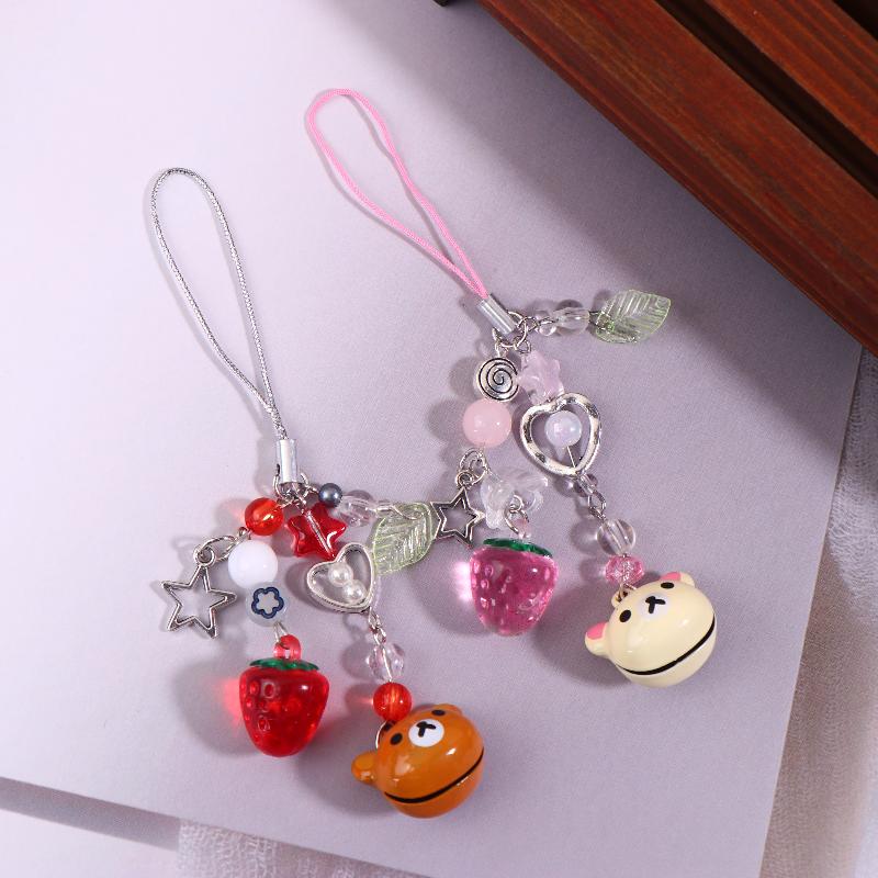 Cute Bear Strawberry Star Mobile Phone Chain Y2K Cartoon Phone Lanyard Camera Pendant Couple Keychain Gifts