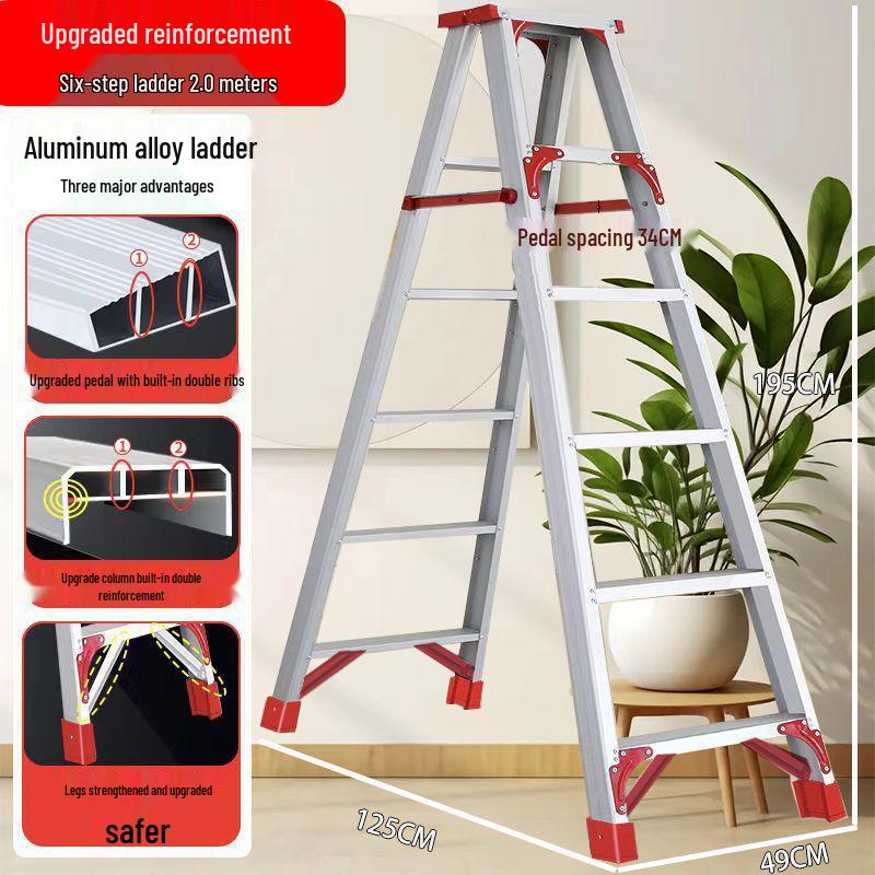 Heavy-Duty Aluminum Double-Sided A-Frame Telescopic Ladder for Household and Attic Use