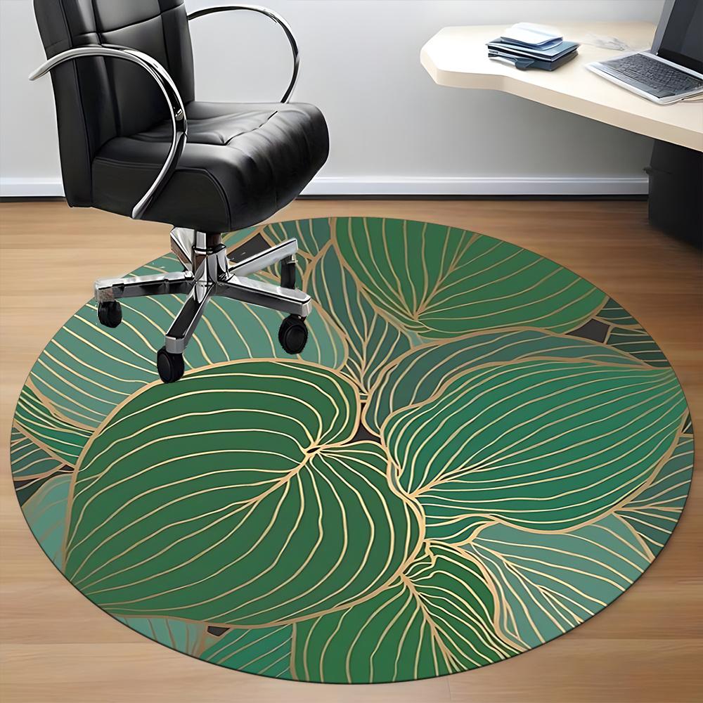 1pc Leaf Pattern Office Round Area Rug, Indoor Mat Suitable ForOffice, Under Office Chairs Bedroom Living Room Home Decor, Room Decot105