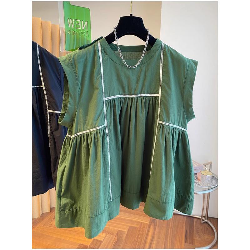 

Women s Loose Sleeveless Green Doll Top with Contrast Stitching - New 2026 Summer Collection M зелений